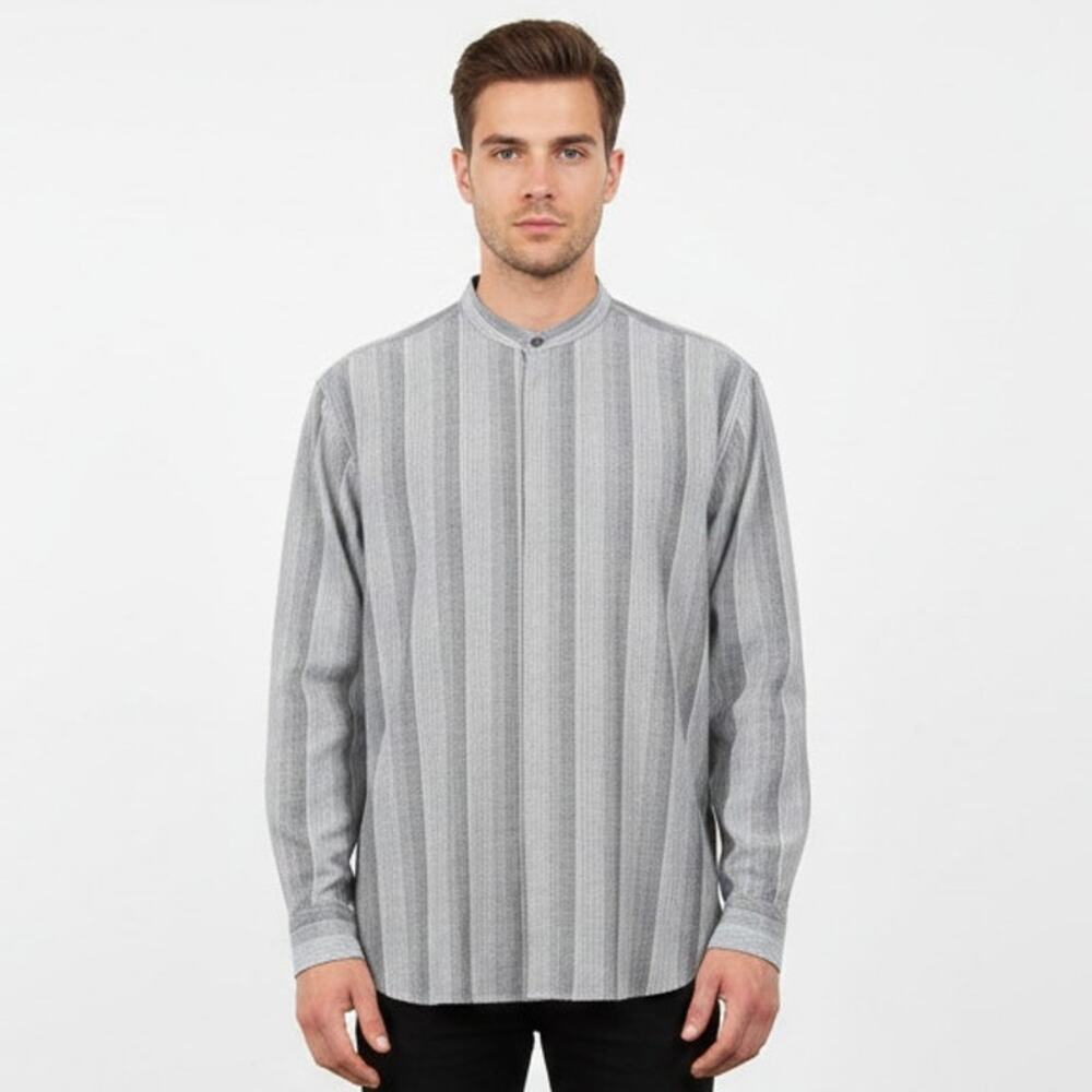Vintage Pavo By Lastrada Men's XL Long Sleeve Button Shirt Gray White Stripe
